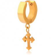 GOLD PVD COATED STAINLESS STEEL HUGGIES PAIR WITH DANGLING CROSS