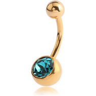 GOLD PVD COATED TITANIUM SWAROVSKI CRYSTAL JEWELLED NAVEL BANANA PIERCING