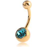 GOLD PVD COATED TITANIUM SWAROVSKI CRYSTAL JEWELLED NAVEL BANANA