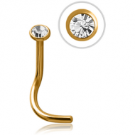 GOLD PVD COATED TITANIUM SWAROVSKI CRYSTAL JEWELLED CURVED NOSE STUD