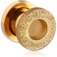 GOLD PVD COATED STAINLESS STEEL FROSTED THREADED TUNNEL PIERCING