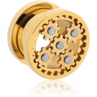 GOLD PVD COATED STAINLESS STEEL THREADED GEAR TUNNEL PIERCING