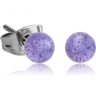 UV ACRYLIC GLITTERING BALL EAR STUDS PAIR