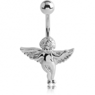 RHODIUM PLATED ANGEL HINGE NAVEL BANANA PIERCING