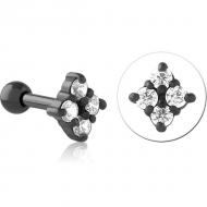 HEMETITE PVD COATED SURGICAL STEEL JEWELLED TRAGUS MICRO BARBELL - RHOMBUS