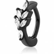 HEMETITE PVD COATED SURGICAL STEEL JEWELLED BELLY CLICKER - MARQUISE PIERCING