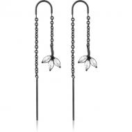 HEMETITE PVD COATED SURGICAL STEEL CHAIN JEWELLED EARRINGS PAIR - LEAF