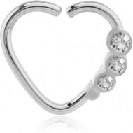 SURGICAL STEEL VALUE JEWELLED HEART OPEN SEAMLESS RING - LEFT PIERCING