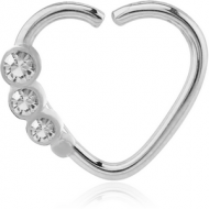 SURGICAL STEEL VALUE JEWELLED HEART OPEN SEAMLESS RING - RIGHT
