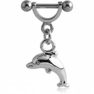 SURGICAL STEEL HELIX SHIELD WITH RHODIUM PLATED DOLPHIN CHARM PIERCING