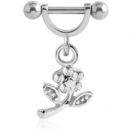 SURGICAL STEEL HELIX SHIELD WITH RHODIUM PLATED JEWELLED FLOWER CHARM PIERCING