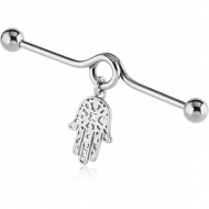 SURGICAL STEEL INDUSTRIAL BARBELL WITH WHITE METAL DANGLING CHARM PIERCING