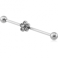 SURGICAL STEEL INDUSTRIAL BARBELL WITH FLOWER STONE PIERCING