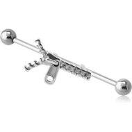 SURGICAL STEEL INDUSTRIAL BARBELL WITH ADJUSTABLE SLIDING CHARM PIERCING