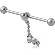 SURGICAL STEEL INDUSTRIAL BARBELL WITH ADJUSTABLE SLIDING CHARM- BEAR PIERCING