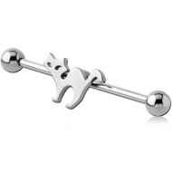 SURGICAL STEEL INDUSTRIAL BARBELL WITH ADJUSTABLE SLIDING CHARM - CAT PIERCING