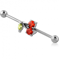 SURGICAL STEEL INDUSTRIAL BARBELL - CHERRY PIERCING