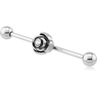 SURGICAL STEEL INDUSTRIAL BARBELL WITH FLOWER PIERCING