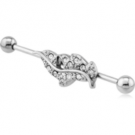 SURGICAL STEEL INDUSTRIAL BARBELL WITH JEWELLED LEAF PIERCING