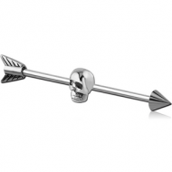 SURGICAL STEEL INDUSTRIAL BARBELL - ARROW WITH SKULL PIERCING