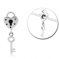 SURGICAL STEEL ADJUSTABLE SLIDING CHARM FOR INDUSTRIAL BARBELL - LOCK AND KEY PIERCING
