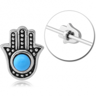 SURGICAL STEEL INDUSTRIAL BARBELL ADJUSTABLE SLIDING CHARM - HAMSA PIERCING