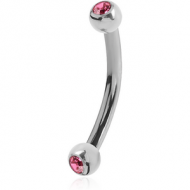 SURGICAL STEEL INTERNALLY THREADED DOUBLE JEWELLED CURVED BARBELL PIERCING