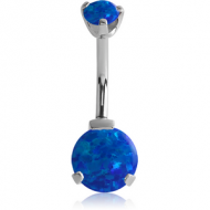 SURGICAL STEEL INTERNALLY THREADED ROUND PRONG SET DOUBLE SYNTHETIC OPAL JEWELLED NAVEL BANANA PIERCING