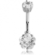 SURGICAL STEEL INTERNALLY THREADED FLOWER PRONG SET DOUBLE JEWELLED NAVEL BANANA PIERCING