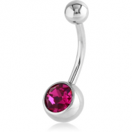 SURGICAL STEEL INTERNALLY THREADED SWAROVSKI CRYSTAL JEWELLED NAVEL BANANA PIERCING