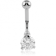 SURGICAL STEEL INTERNALLY THREADED PRONG SET JEWELLED NAVEL BANANA PIERCING