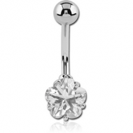 SURGICAL STEEL INTERNALLY THREADED PRONG SET FLOWER JEWELLED NAVEL BANANA PIERCING