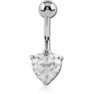 SURGICAL STEEL INTERNALLY THREADED PRONG SET HEART JEWELLED NAVEL BANANA PIERCING