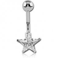 SURGICAL STEEL INTERNALLY THREADED PRONG SET STAR JEWELLED NAVEL BANANA PIERCING