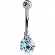 SURGICAL STEEL INTERNALLY THREADED DOUBLE JEWELLED NAVEL BANANA-BOTTOM ROUND PRONG SET PIERCING