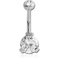 SURGICAL STEEL INTERNALLY THREADED DOUBLE JEWELLED NAVEL BANANA-BOTTOM ROUND PRONG SET PIERCING