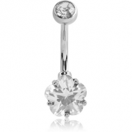 SURGICAL STEEL INTERNALLY THREADED DOUBLE JEWELLED NAVEL BANANA-BOTTOM FLOWER PRONG SET PIERCING