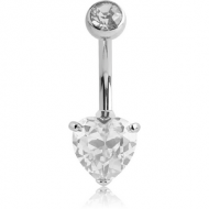 SURGICAL STEEL INTERNALLY THREADED DOUBLE JEWELLED NAVEL BANANA-BOTTOM HEART PRONG SET PIERCING