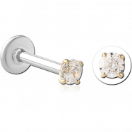 14K GOLD JEWELLED ATTACHMENT WITH SURGICAL STEEL INTERNALLY THREADED LABRET PIN