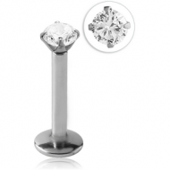 SURGICAL STEEL INTERNALLY THREADED LABRET WITH PRONG SET ROUND JEWELLED ATTACHMENT