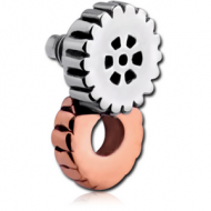 SURGICAL STEEL ATTACHMENT WITH COPPER PART FOR 1.6MM INTERNALLY THREADED PINS - STAEMPUNK PIERCING