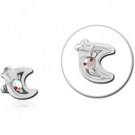 SURGICAL STEEL JEWELLED ATTACHMENT FOR 1.6MM INTERNALLY THREADED PINS - CRESCENT AND STAR PIERCING