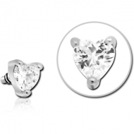 SURGICAL STEEL JEWELLED ATTACHMENT FOR 1.6MM INTERNALLY THREADED PINS - HEART PIERCING