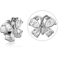 SURGICAL STEEL JEWELLED ATTACHMENT FOR 1.6MM INTERNALLY THREADED PINS - BUTTERFLY PIERCING