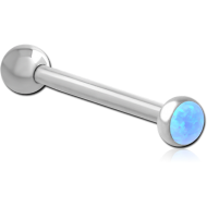 SURGICAL STEEL INTERNALLY THREADED MICRO BARBELL WITH SYNTHETIC OPAL AND STEEL BALL PIERCING