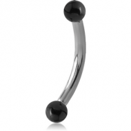 SURGICAL STEEL INTERNALLY THREADED CURVED MICRO BARBELL WITH BLACK BALLS PIERCING
