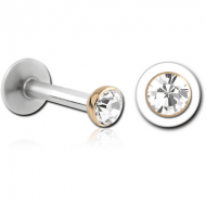 14K GOLD JEWELLED BALL WITH SURGICAL STEEL INTERNALLY THREADED MICRO LABRET PIN -FLOWER PIERCING