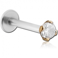 14K GOLD JEWELLED ATTACHMENT WITH SURGICAL STEEL INTERNALLY THREADED MICRO LABRET PIN PIERCING