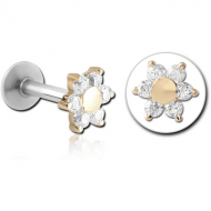 14K GOLD JEWELLED ATTACHMENT WITH SURGICAL STEEL INTERNALLY THREADED MICRO LABRET PIN PIERCING