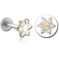 14K GOLD JEWELLED ATTACHMENT WITH SURGICAL STEEL INTERNALLY THREADED MICRO LABRET PIN